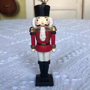 Vintage Toy Soldier Christmas Ornament Red Gold Plastic 4" 80s 90s Nutcracker